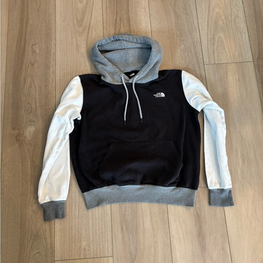 The North Face Black Gray and white color blocked men’s Hoodie jacket sweater